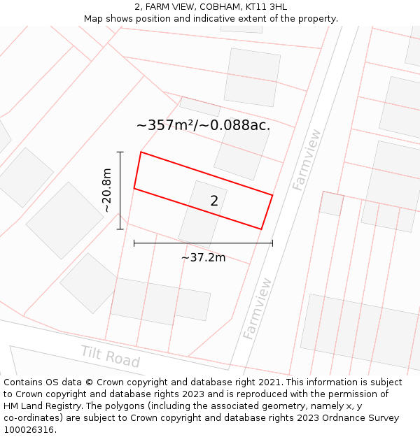 2, FARM VIEW, COBHAM, KT11 3HL: Plot and title map