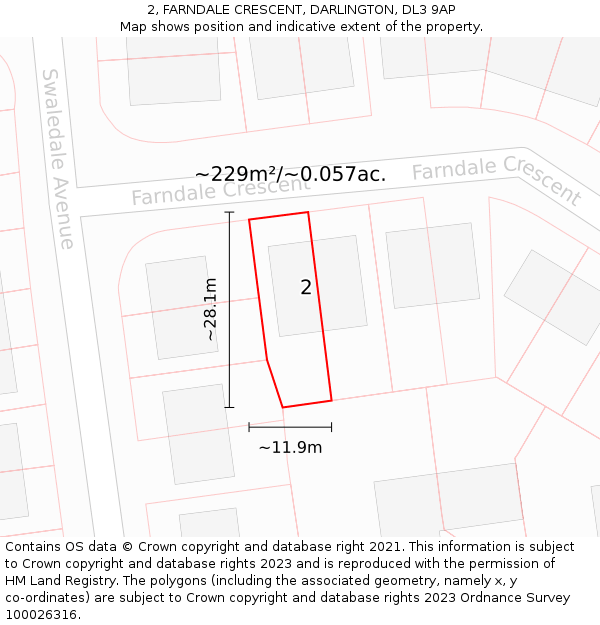 2, FARNDALE CRESCENT, DARLINGTON, DL3 9AP: Plot and title map