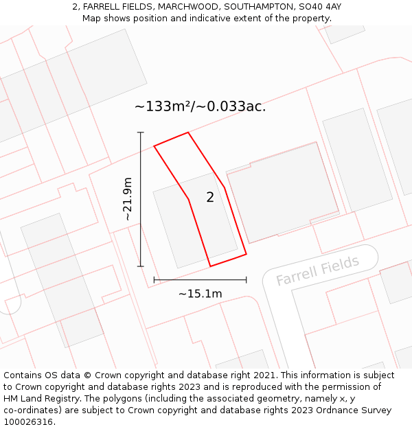 2, FARRELL FIELDS, MARCHWOOD, SOUTHAMPTON, SO40 4AY: Plot and title map