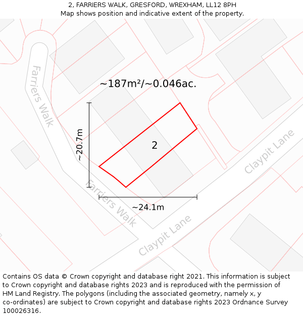 2, FARRIERS WALK, GRESFORD, WREXHAM, LL12 8PH: Plot and title map