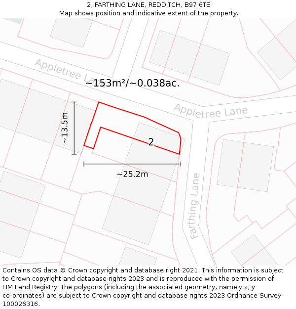 2, FARTHING LANE, REDDITCH, B97 6TE: Plot and title map