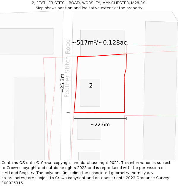 2, FEATHER STITCH ROAD, WORSLEY, MANCHESTER, M28 3YL: Plot and title map