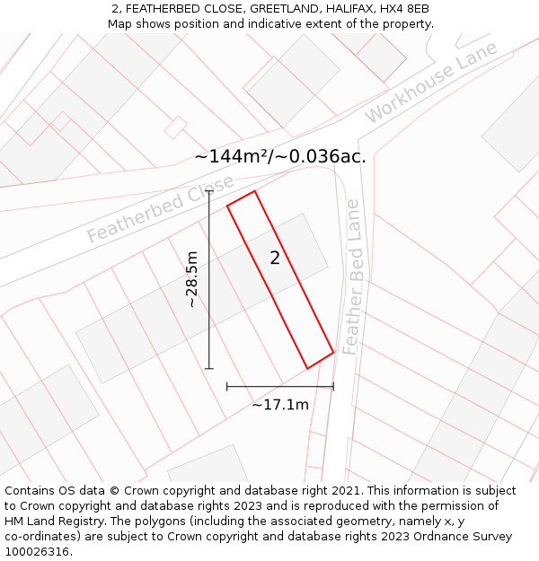 2, FEATHERBED CLOSE, GREETLAND, HALIFAX, HX4 8EB: Plot and title map