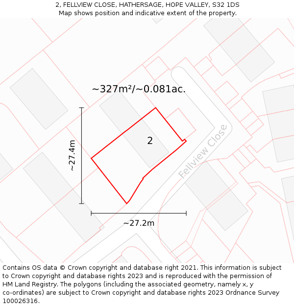 2, FELLVIEW CLOSE, HATHERSAGE, HOPE VALLEY, S32 1DS: Plot and title map