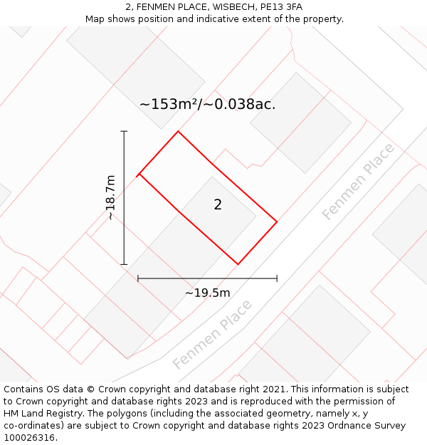 2, FENMEN PLACE, WISBECH, PE13 3FA: Plot and title map
