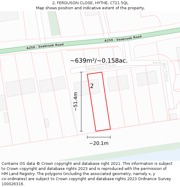 2, FERGUSON CLOSE, HYTHE, CT21 5QL: Plot and title map