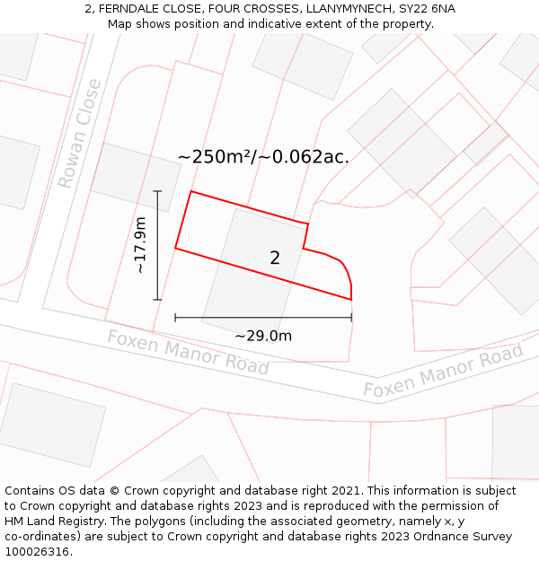 2, FERNDALE CLOSE, FOUR CROSSES, LLANYMYNECH, SY22 6NA: Plot and title map