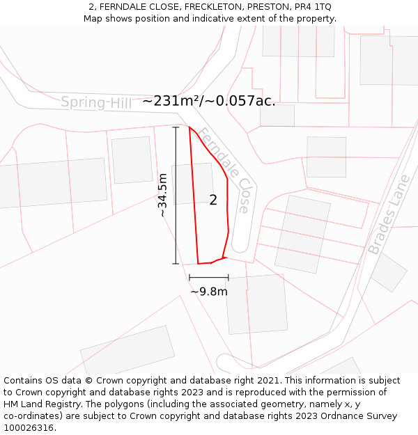 2, FERNDALE CLOSE, FRECKLETON, PRESTON, PR4 1TQ: Plot and title map