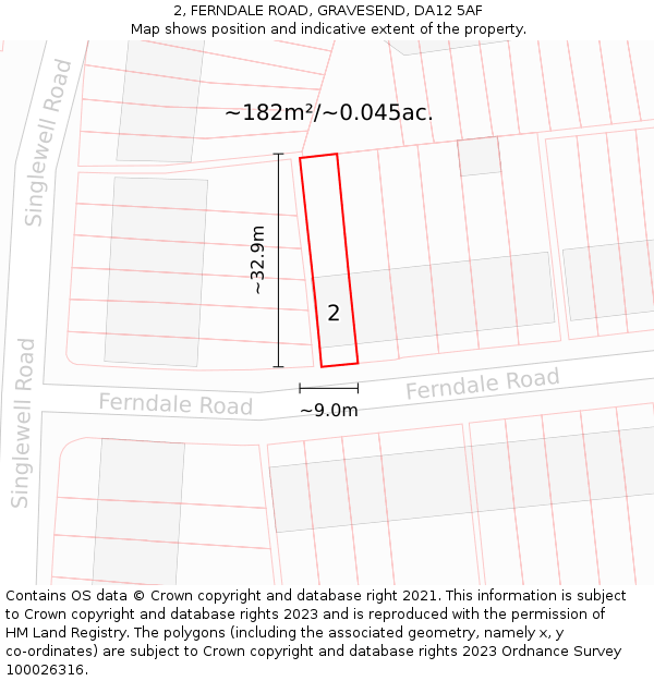 2, FERNDALE ROAD, GRAVESEND, DA12 5AF: Plot and title map