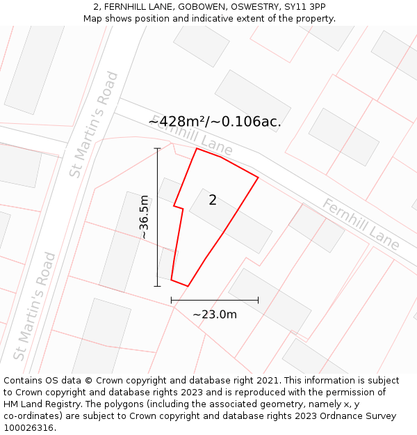 2, FERNHILL LANE, GOBOWEN, OSWESTRY, SY11 3PP: Plot and title map
