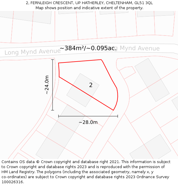 2, FERNLEIGH CRESCENT, UP HATHERLEY, CHELTENHAM, GL51 3QL: Plot and title map