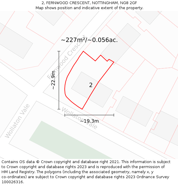 2, FERNWOOD CRESCENT, NOTTINGHAM, NG8 2GF: Plot and title map