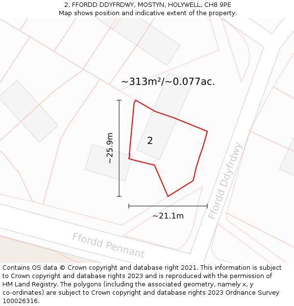2, FFORDD DDYFRDWY, MOSTYN, HOLYWELL, CH8 9PE: Plot and title map