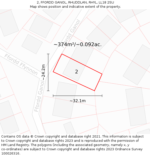 2, FFORDD GANOL, RHUDDLAN, RHYL, LL18 2SU: Plot and title map