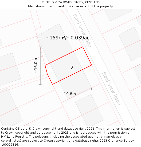 2, FIELD VIEW ROAD, BARRY, CF63 1ED: Plot and title map