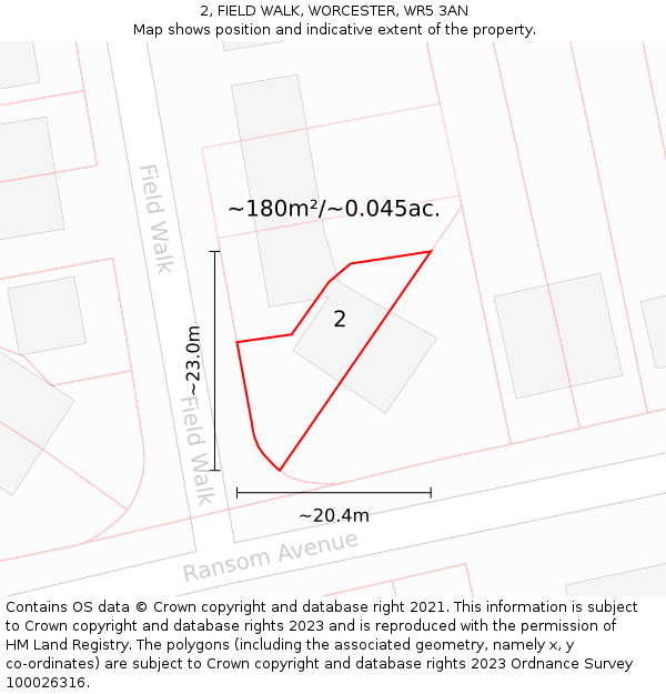 2, FIELD WALK, WORCESTER, WR5 3AN: Plot and title map