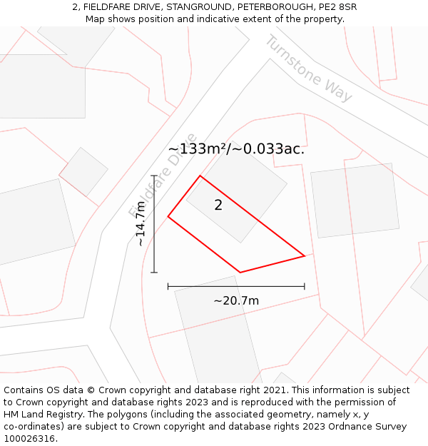 2, FIELDFARE DRIVE, STANGROUND, PETERBOROUGH, PE2 8SR: Plot and title map