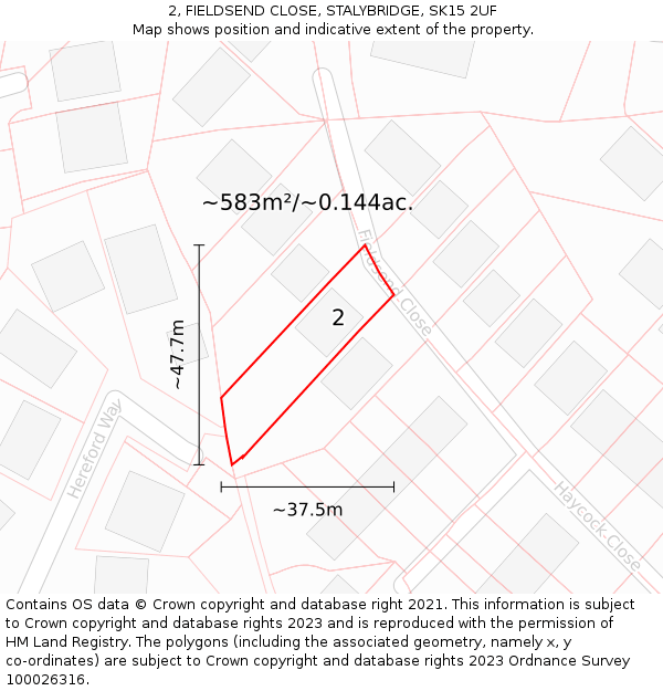 2, FIELDSEND CLOSE, STALYBRIDGE, SK15 2UF: Plot and title map