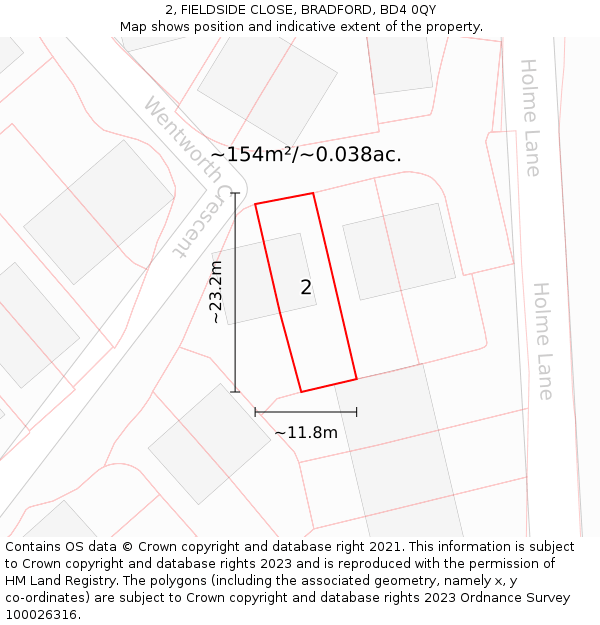 2, FIELDSIDE CLOSE, BRADFORD, BD4 0QY: Plot and title map