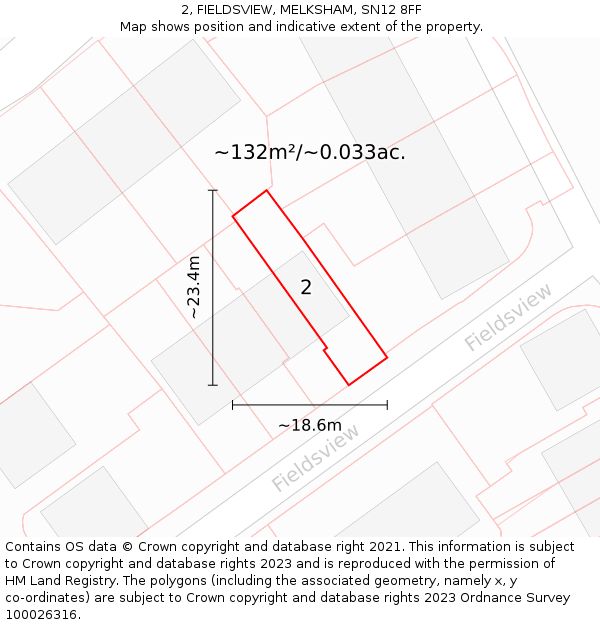 2, FIELDSVIEW, MELKSHAM, SN12 8FF: Plot and title map