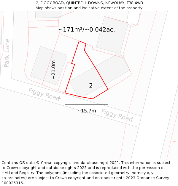 2, FIGGY ROAD, QUINTRELL DOWNS, NEWQUAY, TR8 4WB: Plot and title map