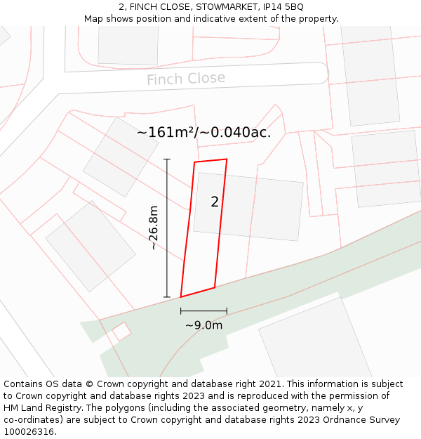 2, FINCH CLOSE, STOWMARKET, IP14 5BQ: Plot and title map
