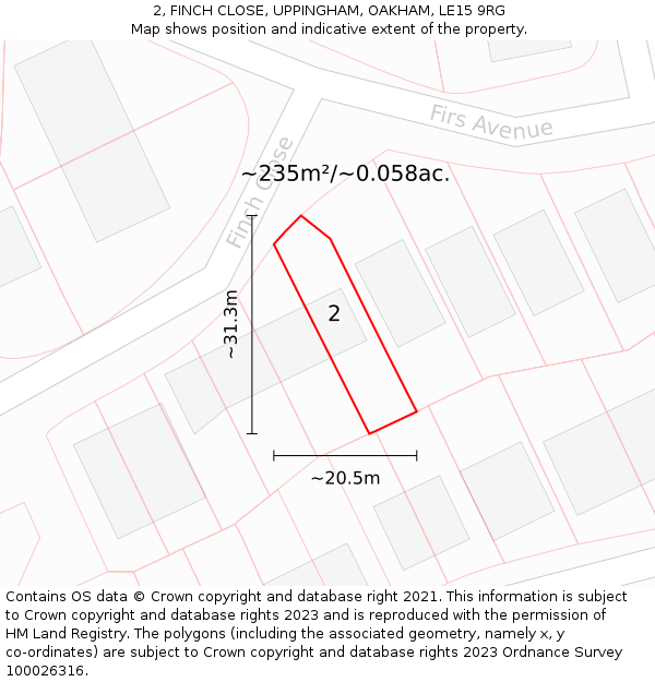 2, FINCH CLOSE, UPPINGHAM, OAKHAM, LE15 9RG: Plot and title map