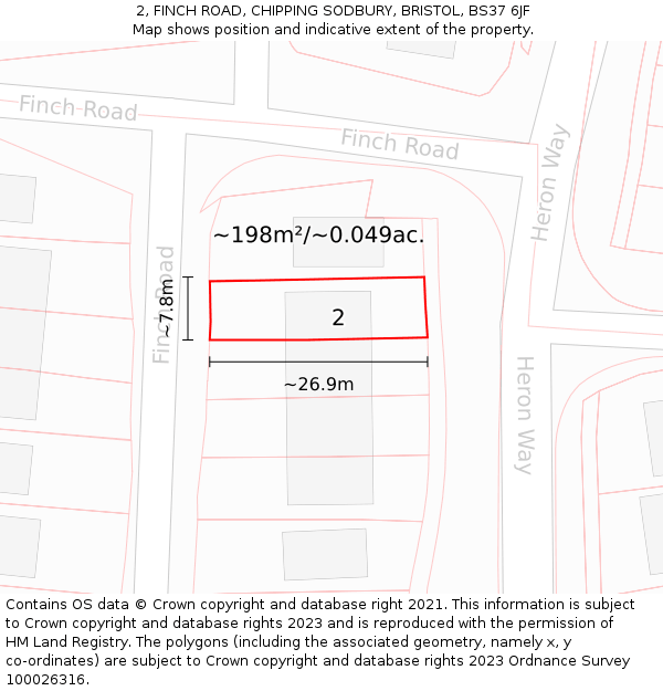 2, FINCH ROAD, CHIPPING SODBURY, BRISTOL, BS37 6JF: Plot and title map