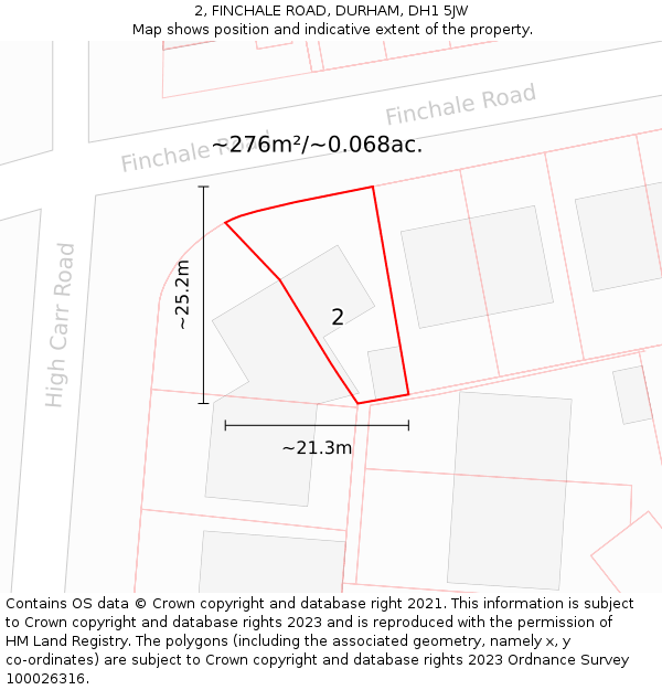 2, FINCHALE ROAD, DURHAM, DH1 5JW: Plot and title map