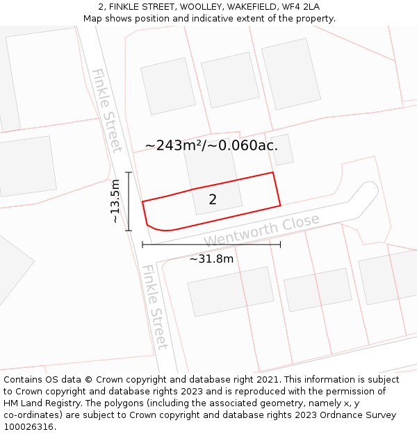 2, FINKLE STREET, WOOLLEY, WAKEFIELD, WF4 2LA: Plot and title map