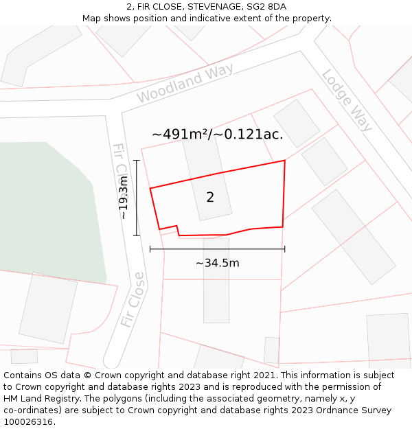 2, FIR CLOSE, STEVENAGE, SG2 8DA: Plot and title map
