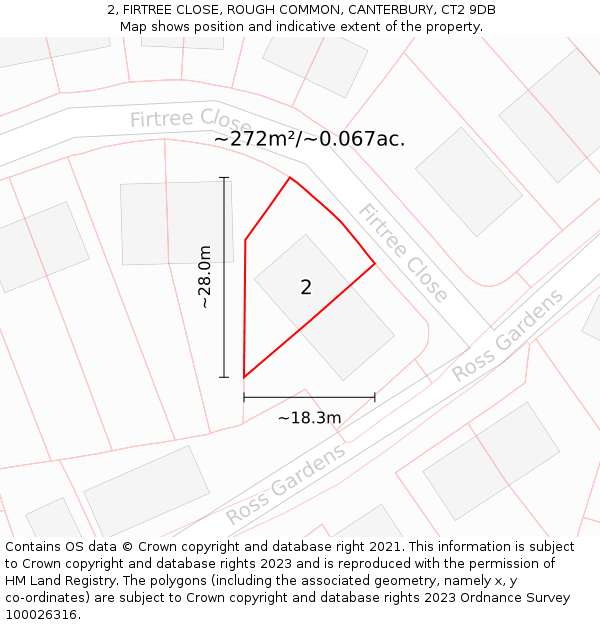 2, FIRTREE CLOSE, ROUGH COMMON, CANTERBURY, CT2 9DB: Plot and title map