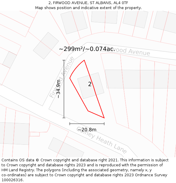 2, FIRWOOD AVENUE, ST ALBANS, AL4 0TF: Plot and title map
