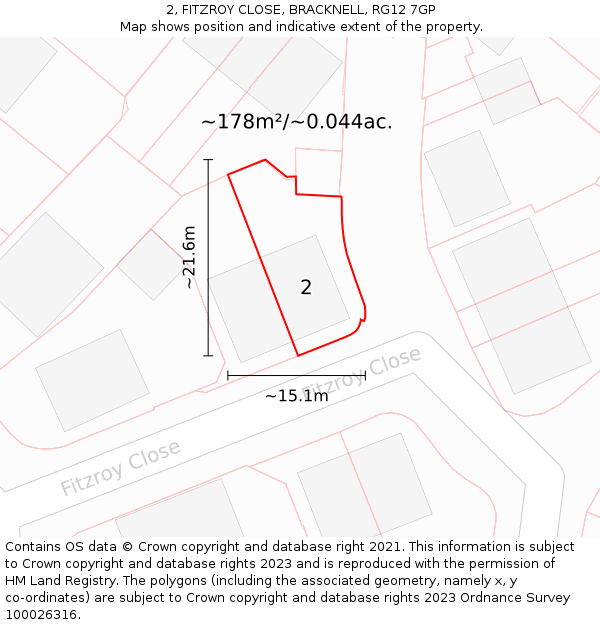 2, FITZROY CLOSE, BRACKNELL, RG12 7GP: Plot and title map