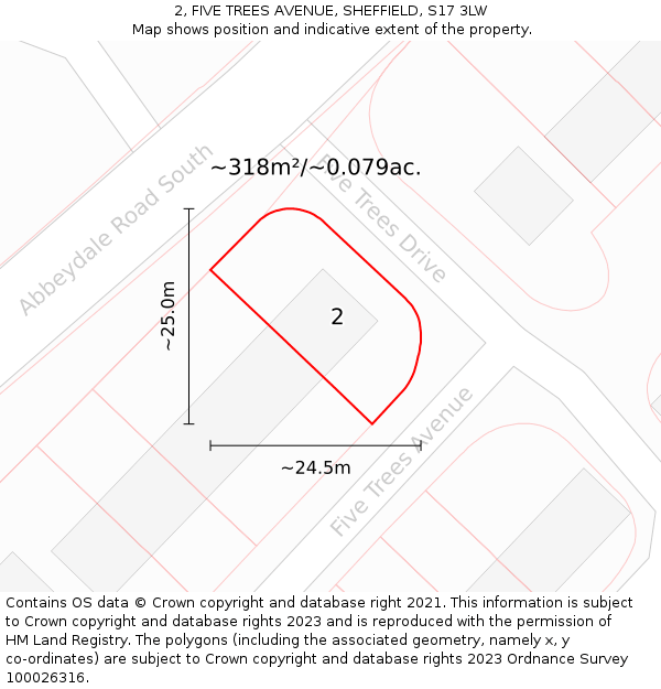 2, FIVE TREES AVENUE, SHEFFIELD, S17 3LW: Plot and title map