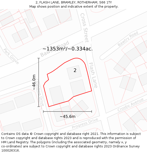 2, FLASH LANE, BRAMLEY, ROTHERHAM, S66 1TY: Plot and title map
