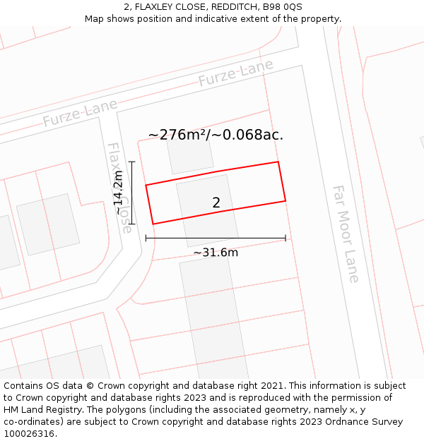 2, FLAXLEY CLOSE, REDDITCH, B98 0QS: Plot and title map