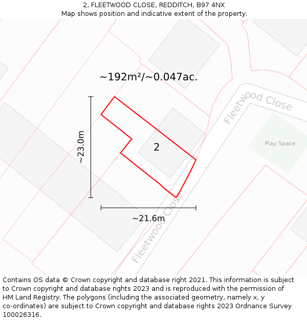 2, FLEETWOOD CLOSE, REDDITCH, B97 4NX: Plot and title map