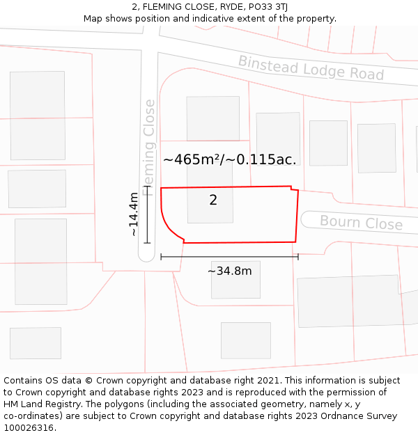 2, FLEMING CLOSE, RYDE, PO33 3TJ: Plot and title map