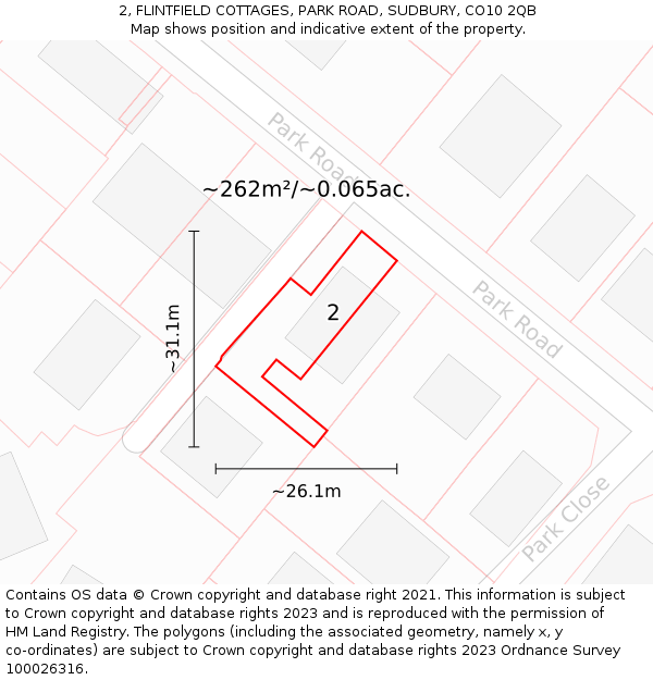 2, FLINTFIELD COTTAGES, PARK ROAD, SUDBURY, CO10 2QB: Plot and title map