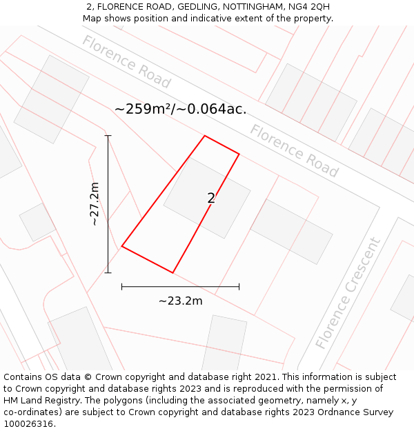 2, FLORENCE ROAD, GEDLING, NOTTINGHAM, NG4 2QH: Plot and title map