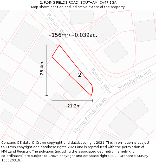 2, FLYING FIELDS ROAD, SOUTHAM, CV47 1GA: Plot and title map