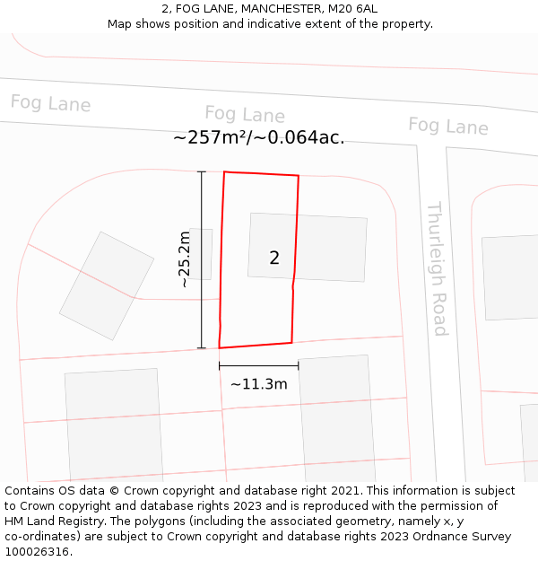 2, FOG LANE, MANCHESTER, M20 6AL: Plot and title map