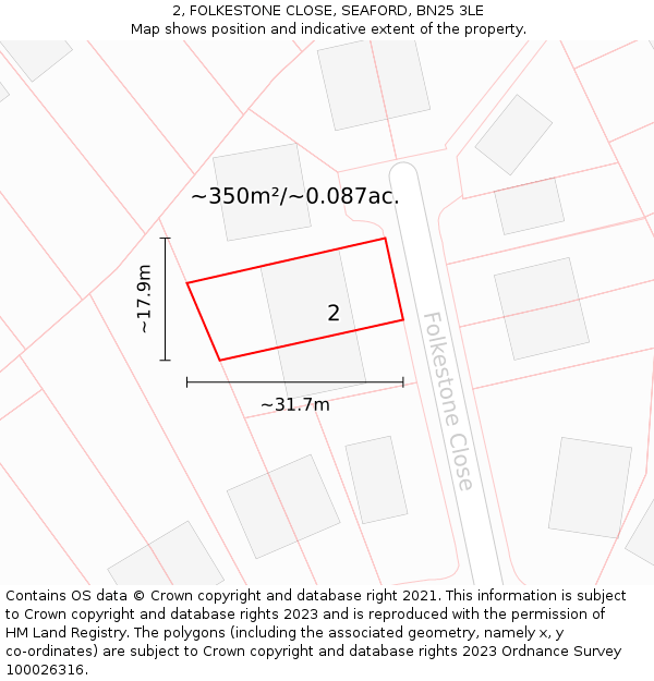2, FOLKESTONE CLOSE, SEAFORD, BN25 3LE: Plot and title map