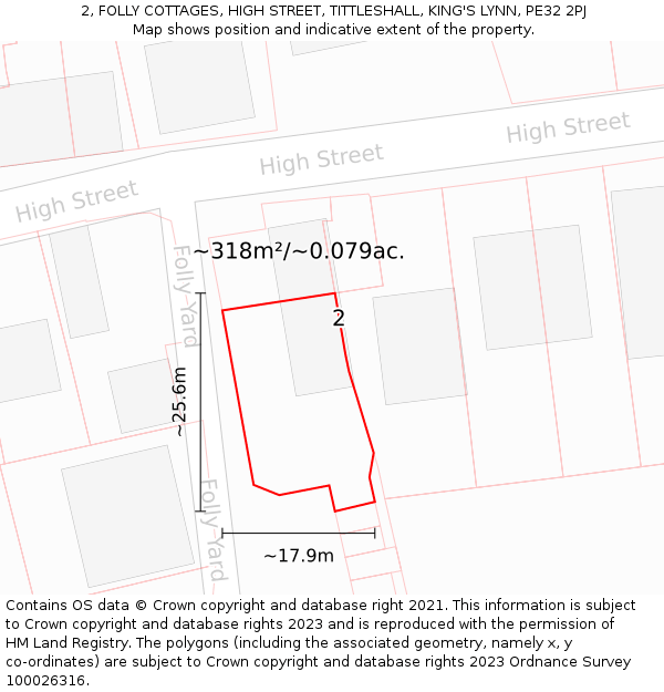 2, FOLLY COTTAGES, HIGH STREET, TITTLESHALL, KING'S LYNN, PE32 2PJ: Plot and title map