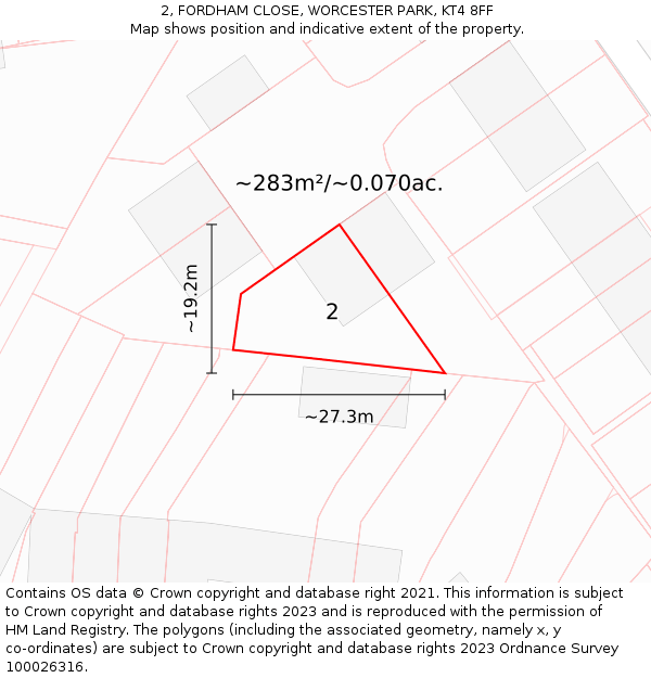 2, FORDHAM CLOSE, WORCESTER PARK, KT4 8FF: Plot and title map