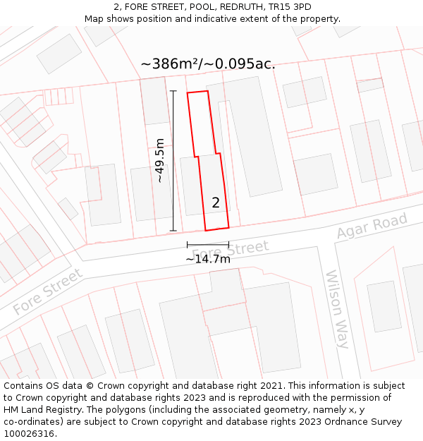 2, FORE STREET, POOL, REDRUTH, TR15 3PD: Plot and title map