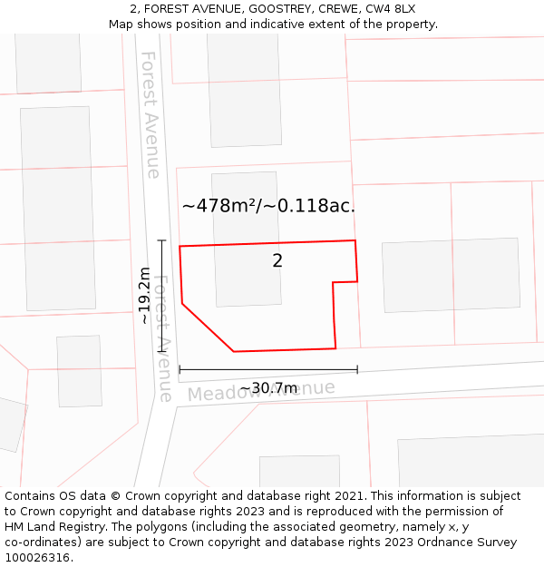2, FOREST AVENUE, GOOSTREY, CREWE, CW4 8LX: Plot and title map