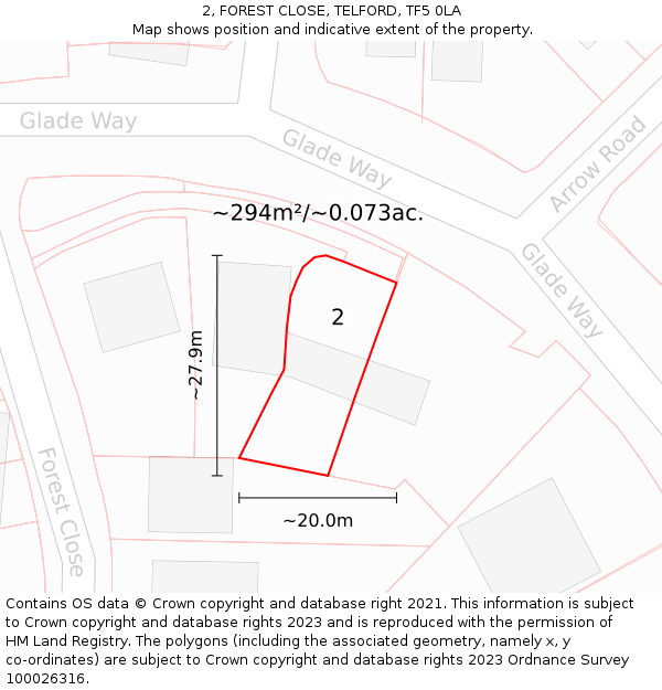 2, FOREST CLOSE, TELFORD, TF5 0LA: Plot and title map