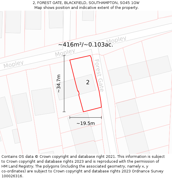 2, FOREST GATE, BLACKFIELD, SOUTHAMPTON, SO45 1GW: Plot and title map